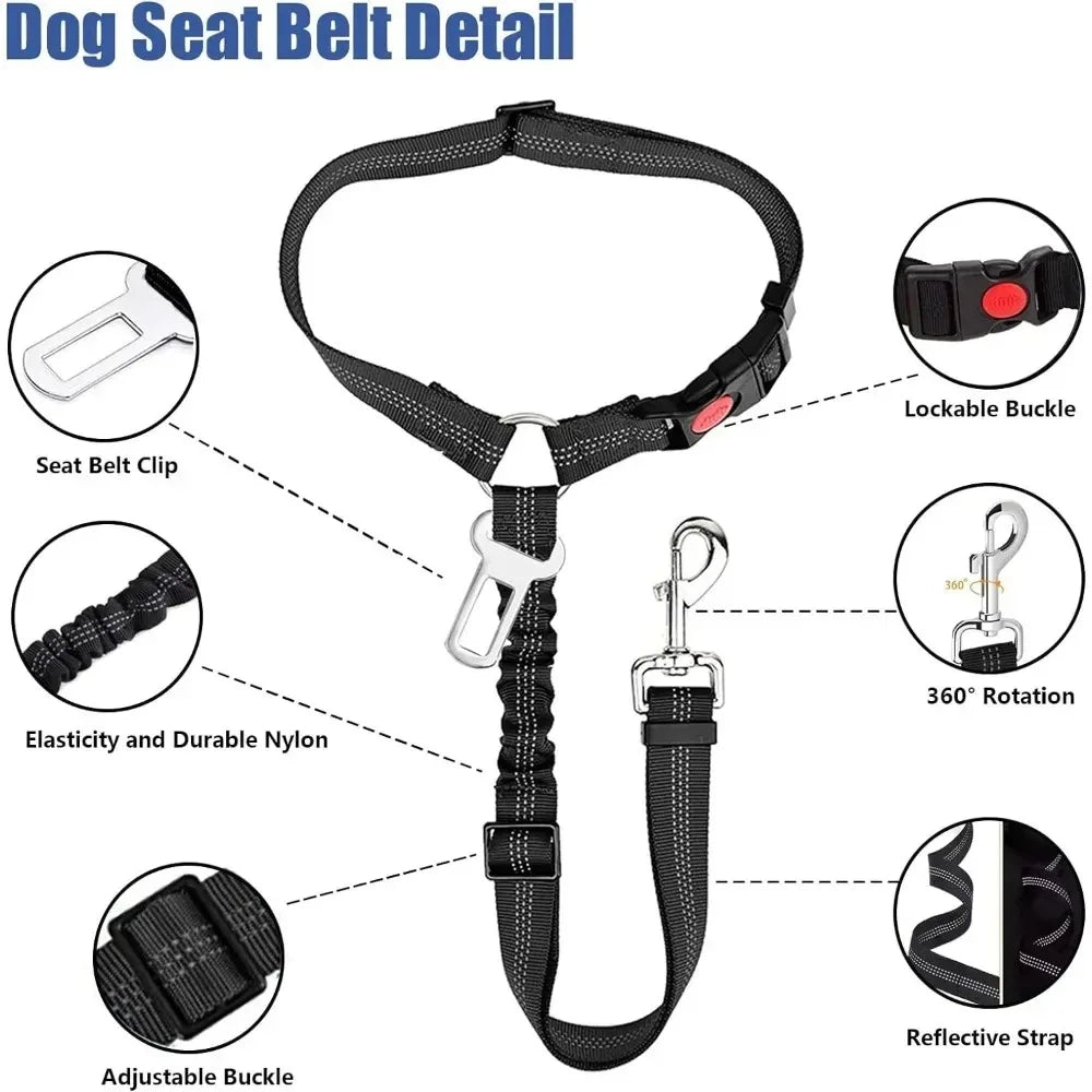 Adjustable Dog Car Seat Belt – Headrest Restraint Tether