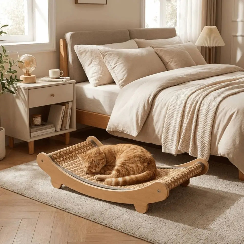 Arc Shaped Cat Rocking Chair Removable Wear-Resistant Cat Sleeping Bed Cooling Breathable Cat Scratching Pads Playing