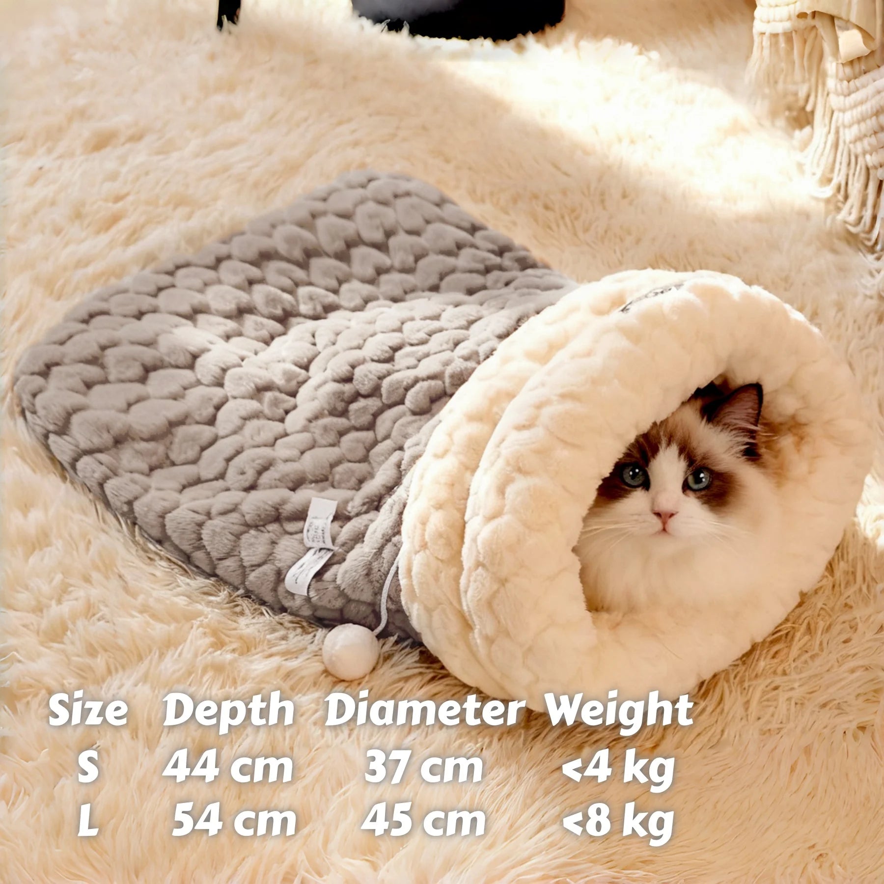 Upgraded Enclosed Cat Bed: Winter Snuggle Sack with Burrow Entry & Security Hood - Bunny-Soft Plush for Anxiety Relief